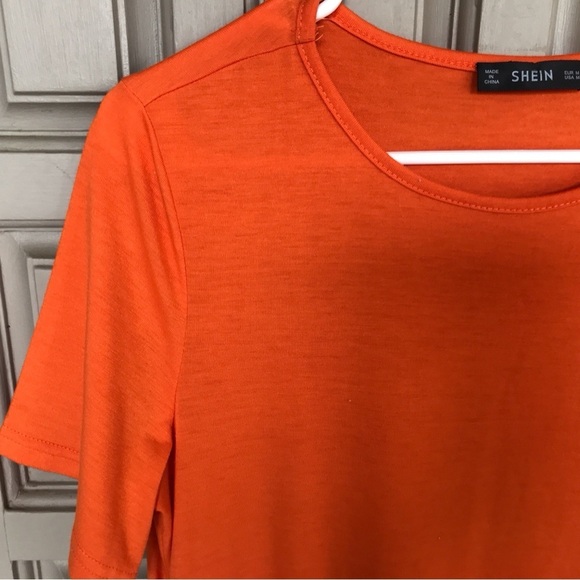Shein Tee Shirt Dress Orange SzM Short Sleeves Knee Length Like New - Picture 4 of 6